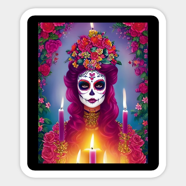 Sugar Skull Art - Beautiful Woman at Altar Sticker by ImaginativeInkPOD